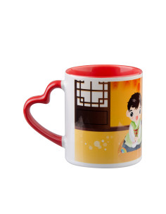 Tasse de couleur intérieure/poignée de 11 oz avec poignée en forme de cœur-rouge