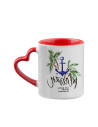 Tasse de couleur intérieure/poignée de 11 oz avec poignée en forme de cœur-rouge