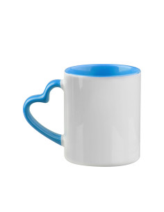  Tasse de couleur intérieure/poignée de 11 oz avec poignée en forme de cœur - Bleu clair