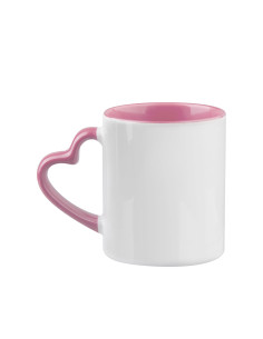  Tasse de couleur intérieure/poignée de 11 oz avec poignée en forme de cœur-rose