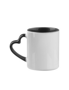  Tasse de couleur intérieure/poignée de 11 oz avec poignée en forme de cœur-noir