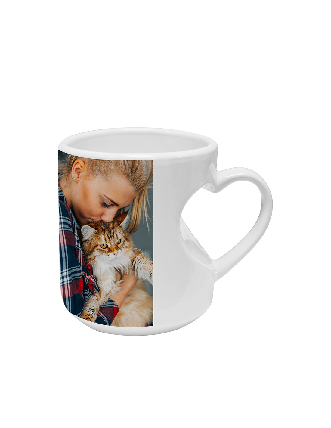 Tasse blanche à poignée en forme de coeur