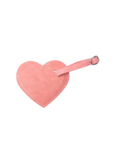 Étiquette de bagage en cuir PU double face (rose, forme de coeur)