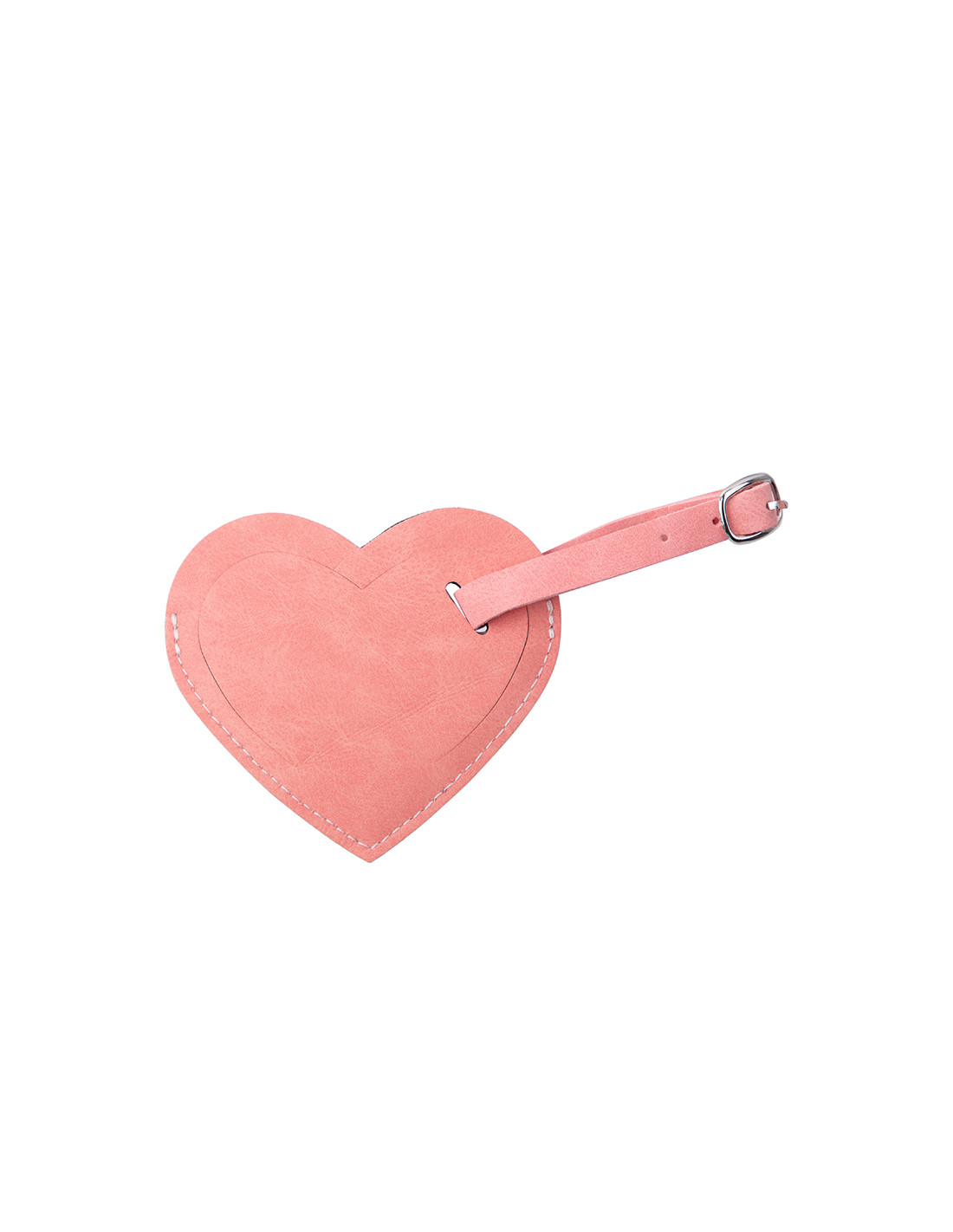 Étiquette de bagage en cuir PU double face (rose, forme de coeur)