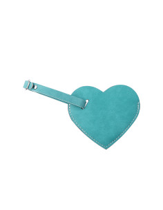 Étiquette de bagage en cuir PU double face (vert, forme de coeur) 2