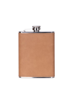 Flacon en acier inoxydable de 8 oz/240 ml avec couvercle en PU (marron clair)