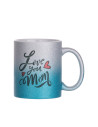 Tasse à paillettes à fond dégradé de 11 oz/330 ml (argent + bleu clair)
