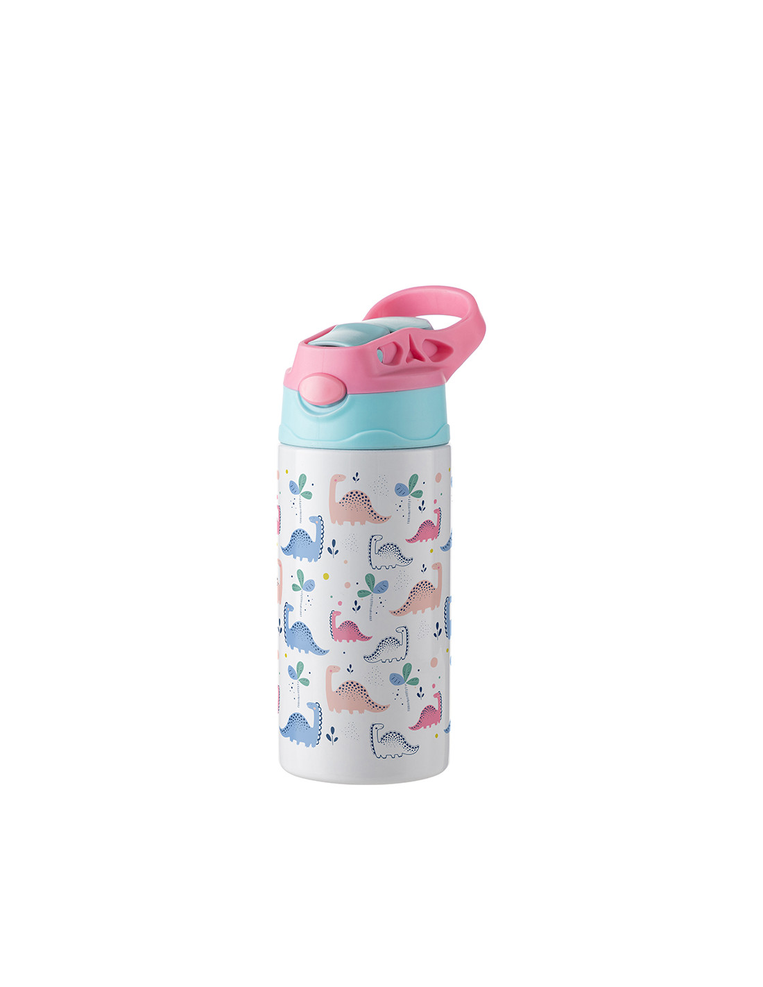 Bouteille en acier inoxydable pour enfants de 12 oz/360 ml avec paille en silicone et bouchon rose (blanc) 