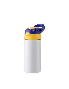 Botella de acero inoxidable para niños de 12 oz/360 ml con pajita de silicona y tapa azul (blanca)