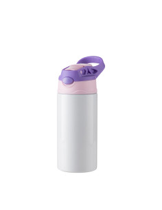 Botella de acero inoxidable para niños de 12 oz / 360 ml con pajita de silicona y tapa morada (blanca)