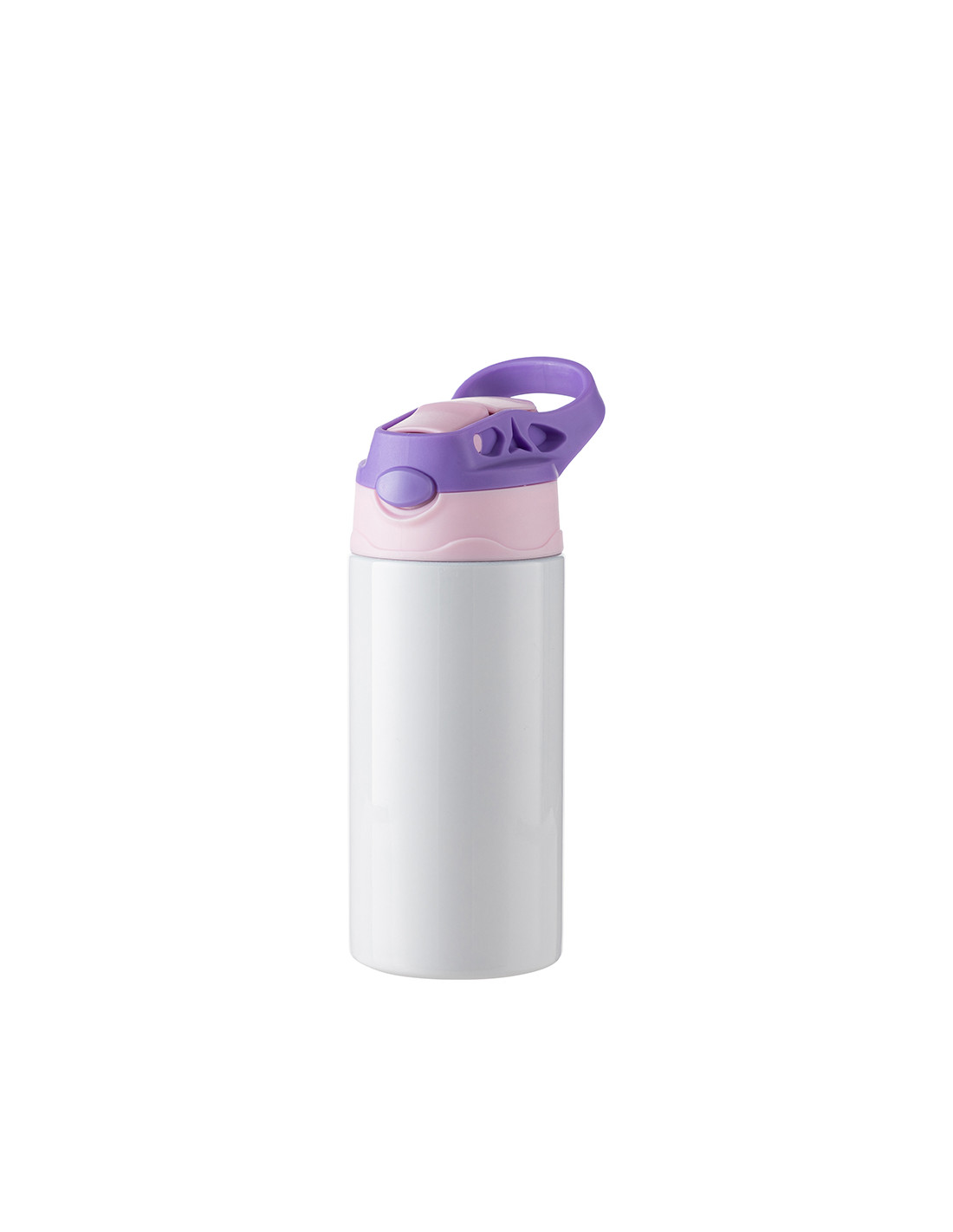 Bouteille en acier inoxydable pour enfants de 12 oz/360 ml avec paille en silicone et bouchon violet (blanc)