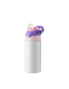 Botella de acero inoxidable para niños de 12 oz / 360 ml con pajita de silicona y tapa morada (blanca) 2