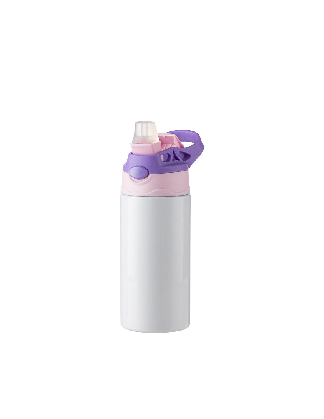 Bouteille en acier inoxydable pour enfants de 12 oz/360 ml avec paille en silicone et bouchon violet (blanc)