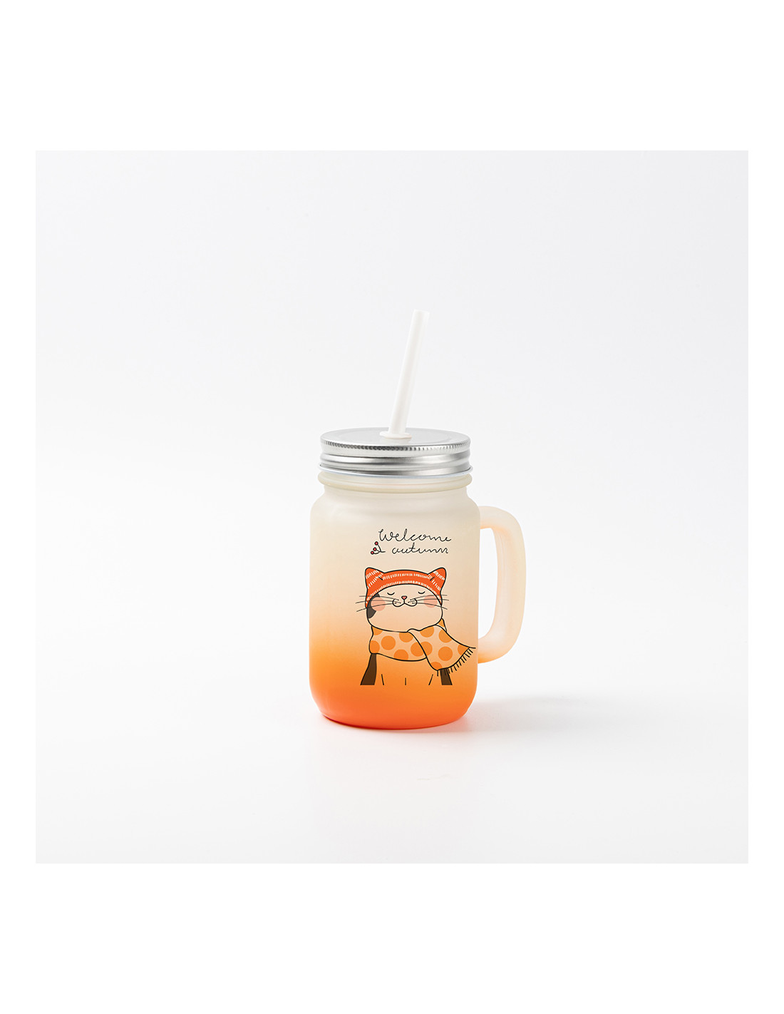 Pot Mason de 12 oz/350 ml avec paille (givré, orange dégradé)