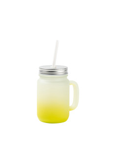 Pot Mason de 12 oz/350 ml avec paille (givré, dégradé jaune citron)