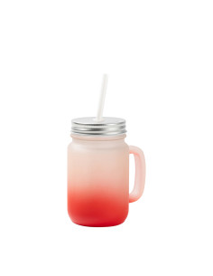 Pot Mason de 12 oz/350 ml avec paille (givré, rouge dégradé)