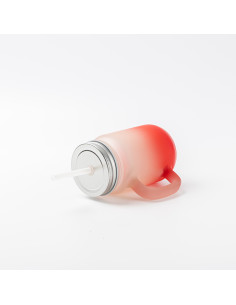 Pot Mason de 12 oz/350 ml avec paille (givré, rouge dégradé) 2