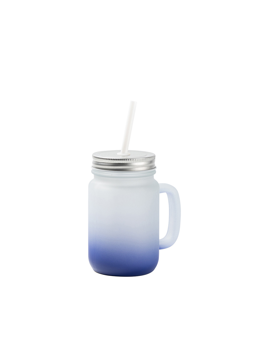Pot Mason 12oz/350ml avec paille (givré, dégradé bleu foncé)