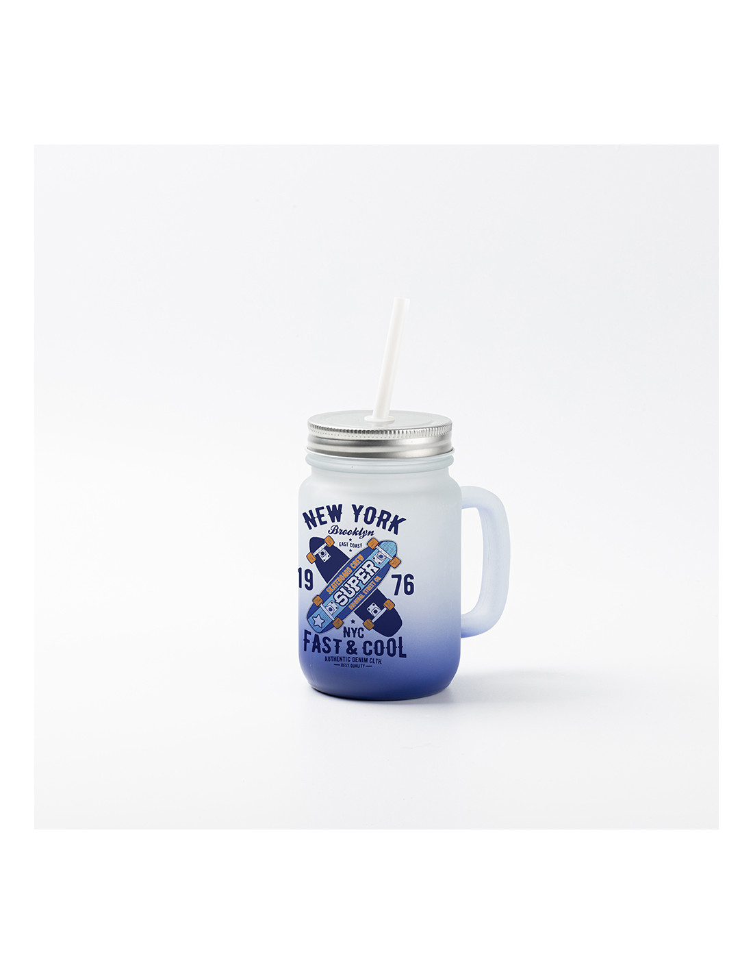 Pot Mason 12oz/350ml avec paille (givré, dégradé bleu foncé)