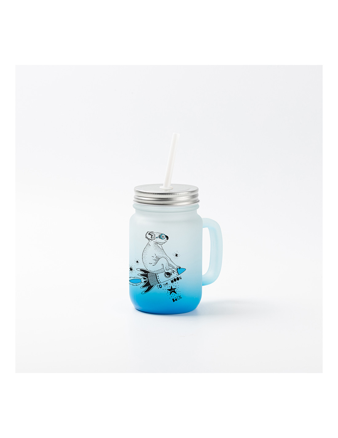 Pot Mason 12oz/350ml avec paille (givré, dégradé bleu clair)