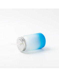Pot Mason de 15 oz/450 ml sans poignée (givré, dégradé bleu clair) 2
