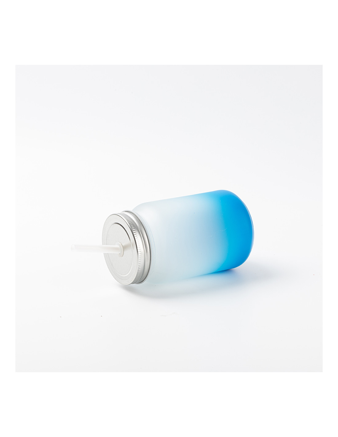 Pot Mason de 15 oz/450 ml sans poignée (givré, dégradé bleu clair)