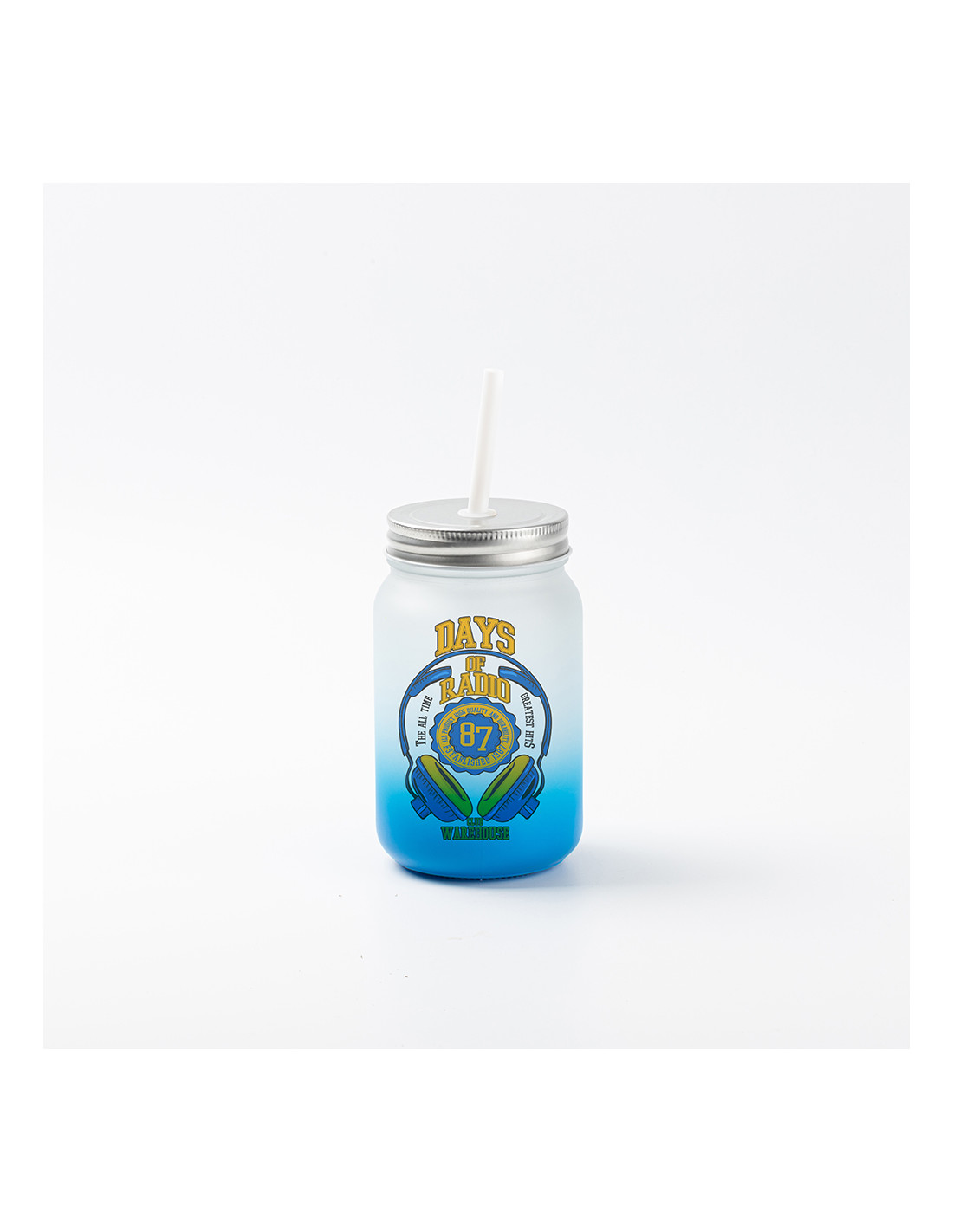 Pot Mason de 15 oz/450 ml sans poignée (givré, dégradé bleu clair)