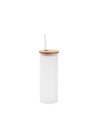 Gobelet fin en verre de 17 oz/500 ml avec couvercle en paille et en bambou (givré)