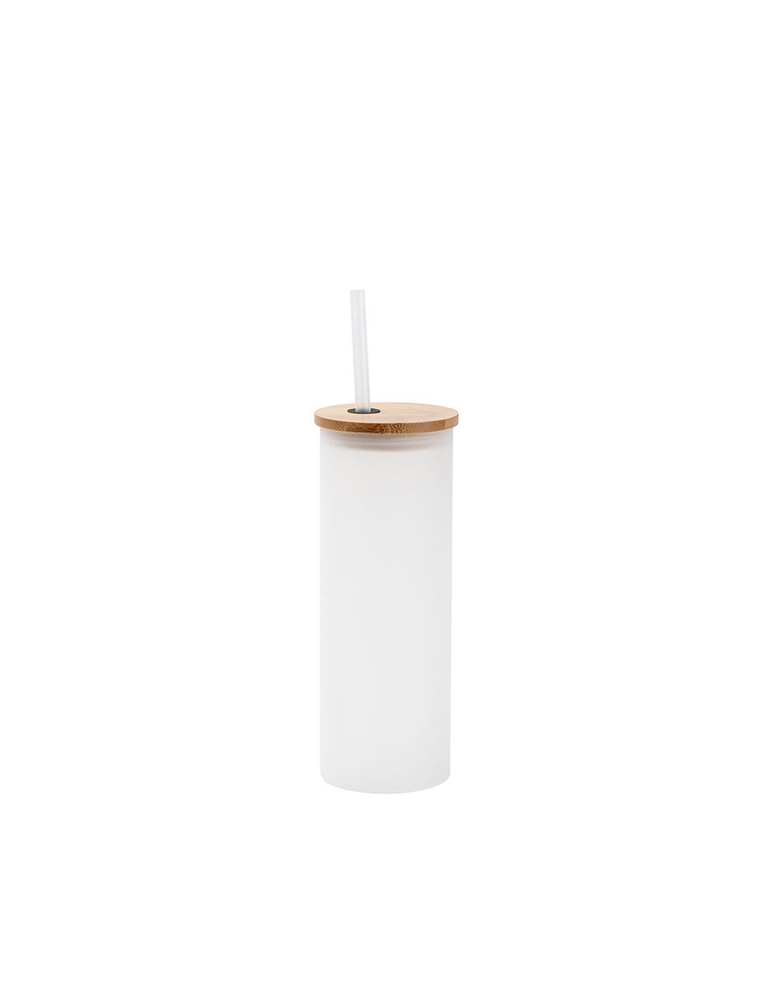 Gobelet fin en verre de 17 oz/500 ml avec couvercle en paille et en bambou (givré)