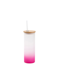 Gobelet fin en verre de 17 oz/500 ml avec couvercle en paille et en bambou (givré, violet dégradé)