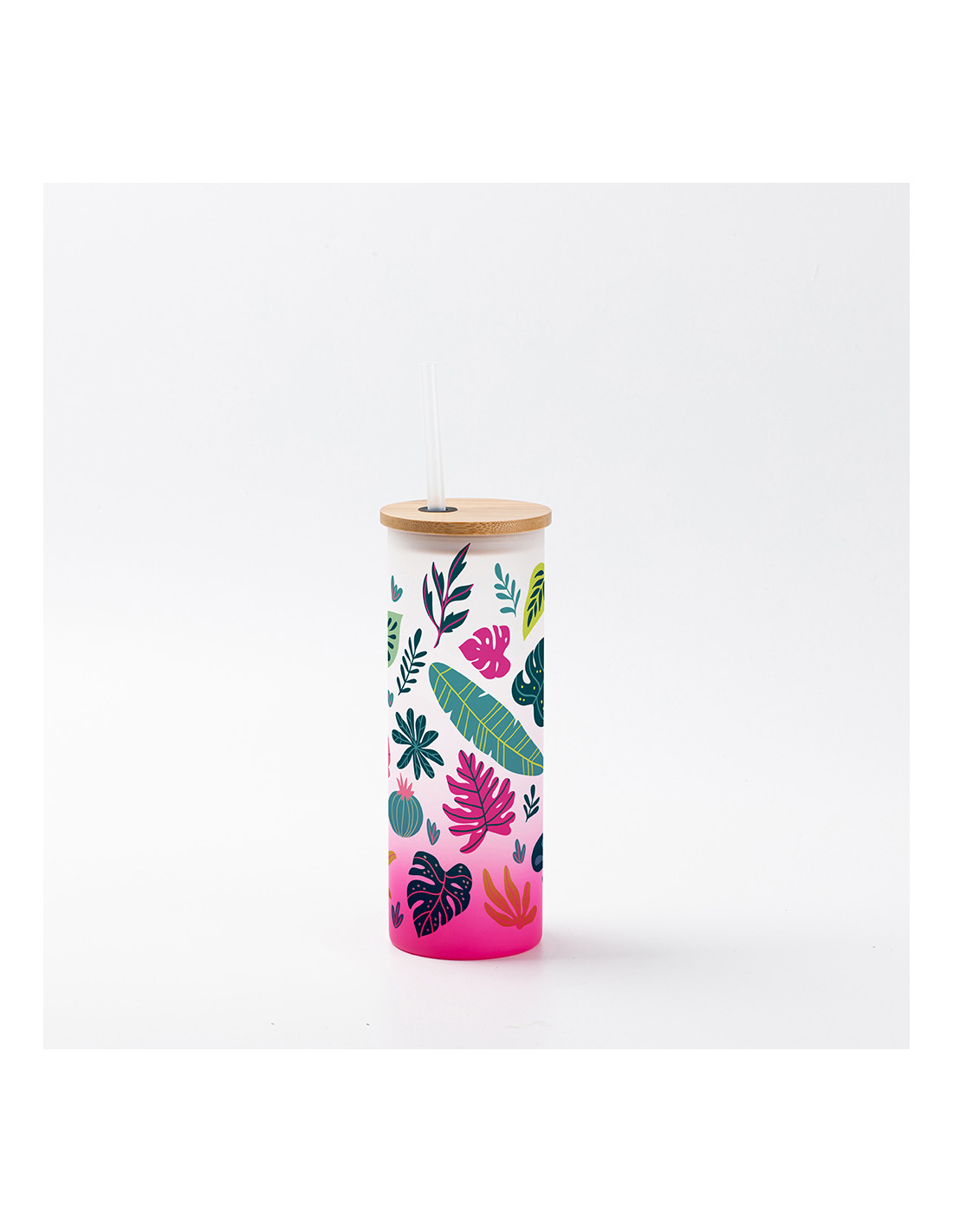 Gobelet fin en verre de 17 oz/500 ml avec couvercle en paille et en bambou (givré, violet dégradé)