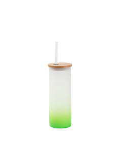 Gobelet fin en verre de 17 oz/500 ml avec couvercle en paille et en bambou (givré, vert dégradé)