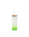 Gobelet fin en verre de 17 oz/500 ml avec couvercle en paille et en bambou (givré, vert dégradé)