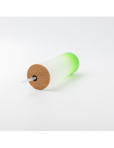 Gobelet fin en verre de 17 oz/500 ml avec couvercle en paille et en bambou (givré, vert dégradé) 2