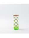 Gobelet fin en verre de 17 oz/500 ml avec couvercle en paille et en bambou (givré, vert dégradé)