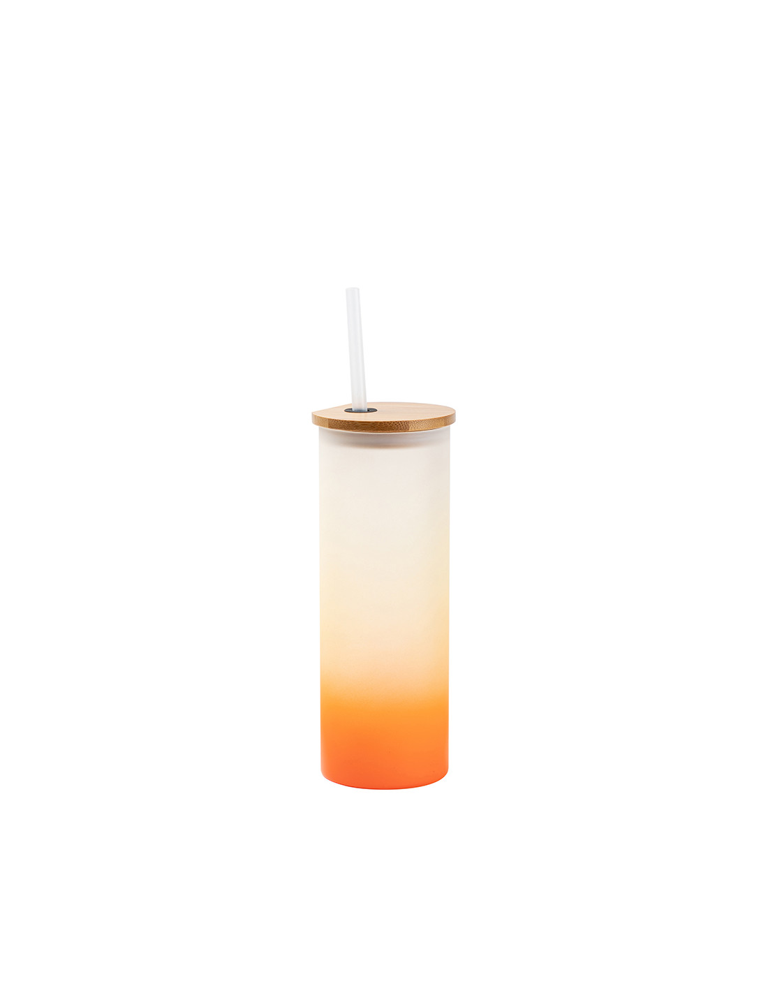 Gobelet fin en verre de 17 oz/500 ml avec couvercle en paille et en bambou (givré, orange dégradé)