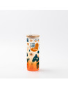 Gobelet fin en verre de 17 oz/500 ml avec couvercle en paille et en bambou (givré, orange dégradé)