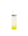 Gobelet fin en verre de 17 oz/500 ml avec couvercle en paille et en bambou (givré, dégradé jaune citron)
