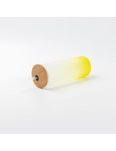 Gobelet fin en verre de 17 oz/500 ml avec couvercle en paille et en bambou (givré, dégradé jaune citron) 2