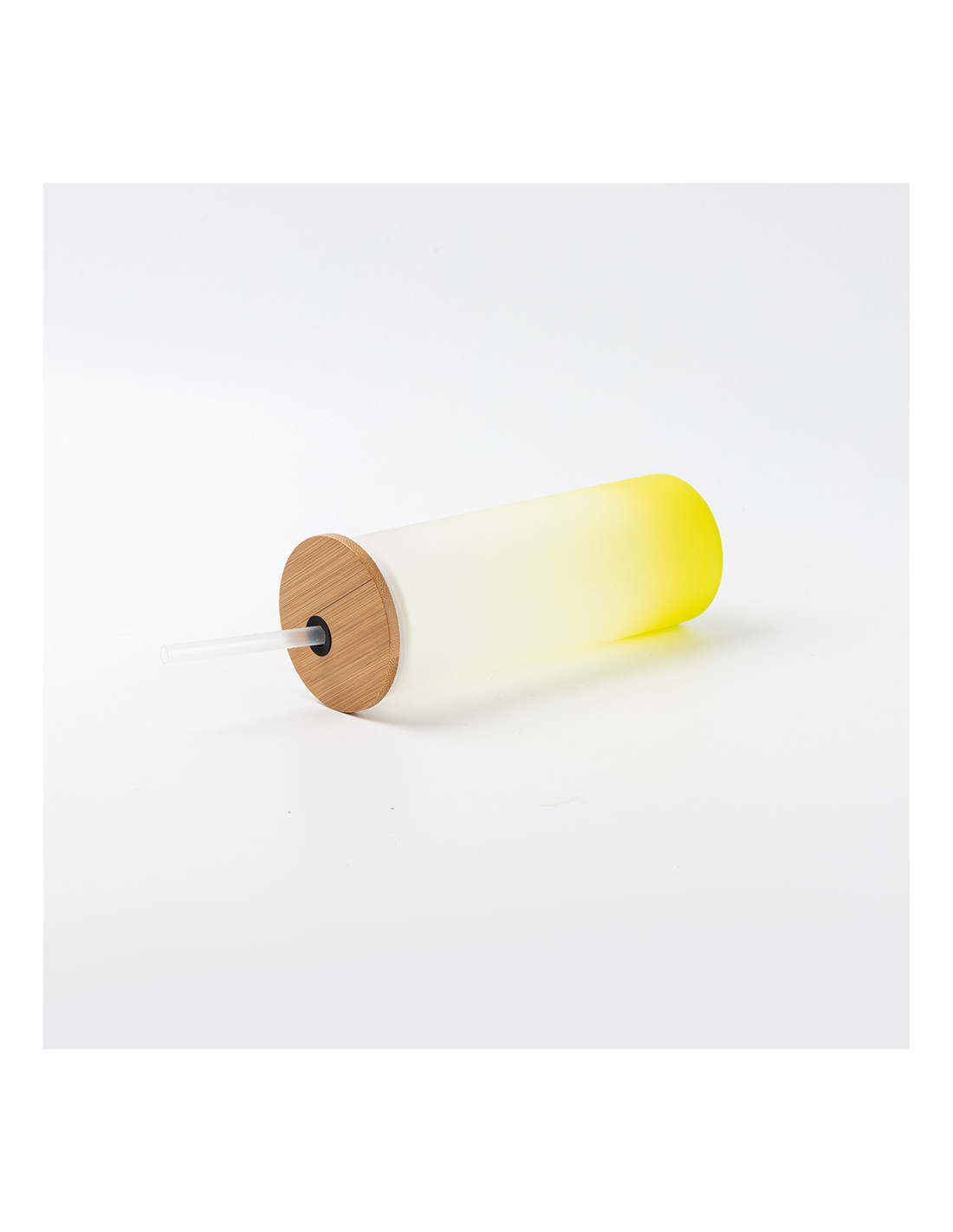 Gobelet fin en verre de 17 oz/500 ml avec couvercle en paille et en bambou (givré, dégradé jaune citron)
