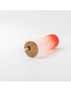 Gobelet fin en verre de 17 oz/500 ml avec couvercle en paille et en bambou (givré, rouge dégradé) 2