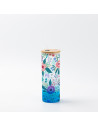 Gobelet fin en verre de 17 oz/500 ml avec couvercle en paille et en bambou (givré, dégradé bleu clair)