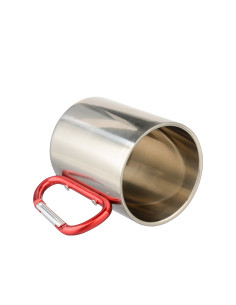 Tasse en acier inoxydable de 300 ml avec poignée mousqueton rouge (argent) 2