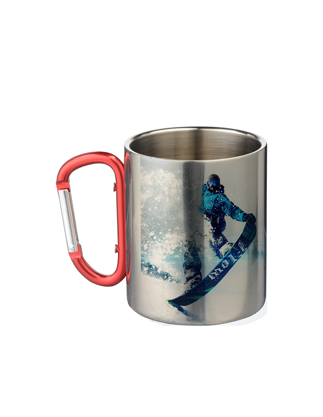 Tasse en acier inoxydable de 300 ml avec poignée mousqueton rouge (argent)
