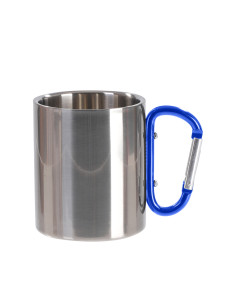 Tasse en acier inoxydable de 300 ml avec poignée mousqueton bleue (argent)