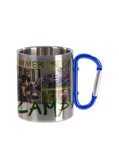 Tasse en acier inoxydable de 300 ml avec poignée mousqueton bleue (argent) 2