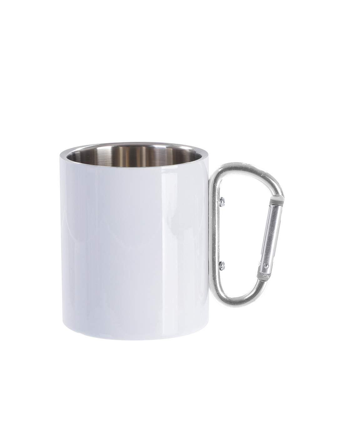 Tasse en acier inoxydable de 300 ml avec poignée mousqueton argentée (blanc)