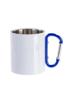 Tasse en acier inoxydable de 300 ml avec poignée mousqueton bleue (blanc)