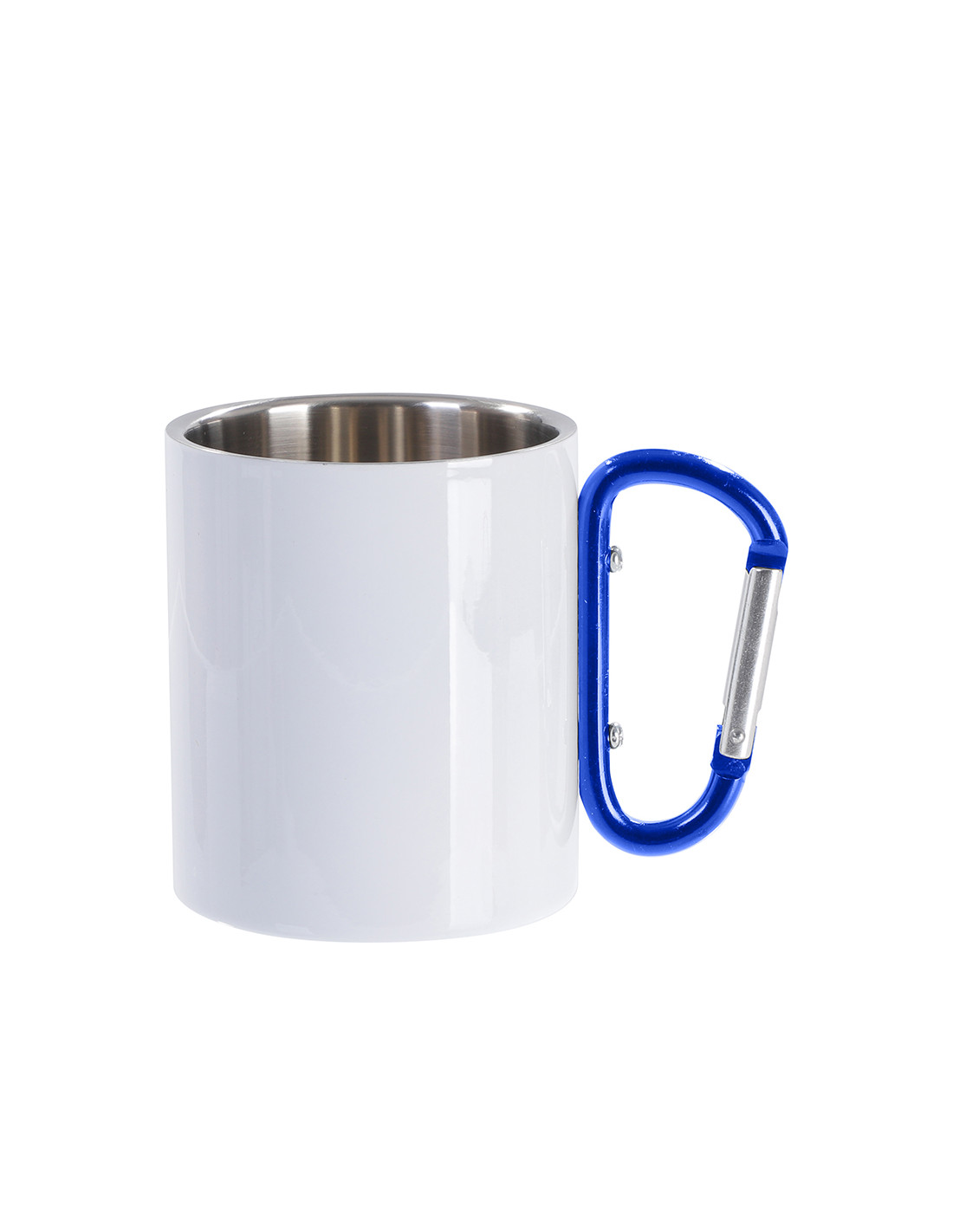 Tasse en acier inoxydable de 300 ml avec poignée mousqueton bleue (blanc)