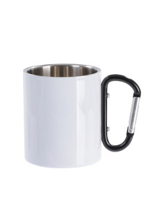 Tasse en acier inoxydable de 300 ml avec poignée mousqueton noire (blanc)
